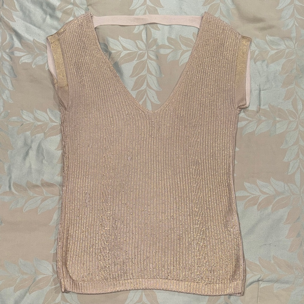Armani Exchange Gold Metallic Knit Top